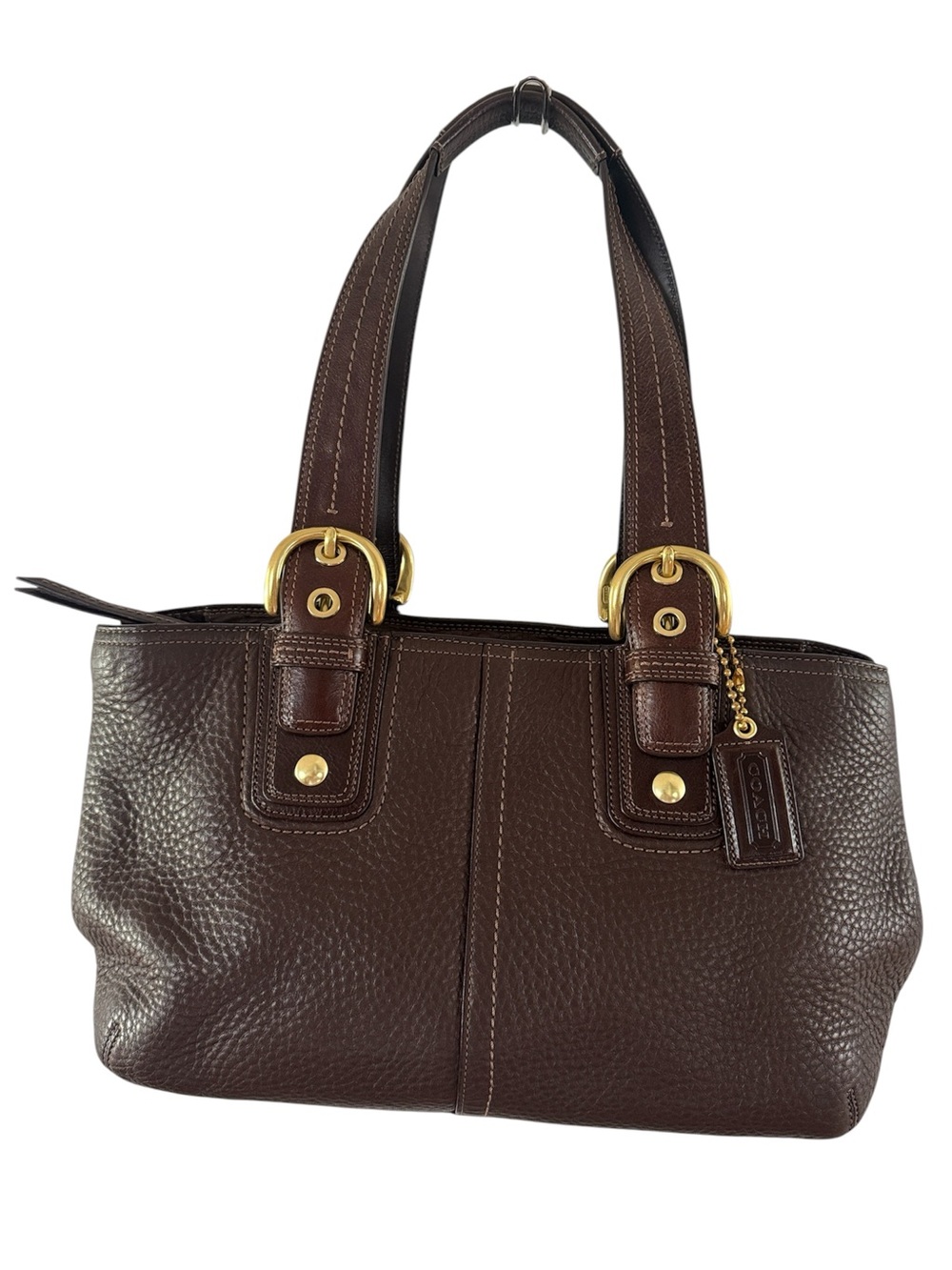 COACH SoHo Brown Pebbled Leather Buckle Tote Bag with Gold Hardware 2008